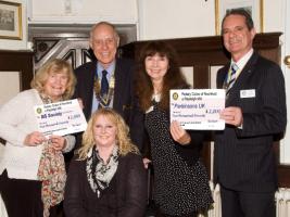 John Culwick, RCRM President (r), handing over cheques to MS and Parkinson's Support groups.